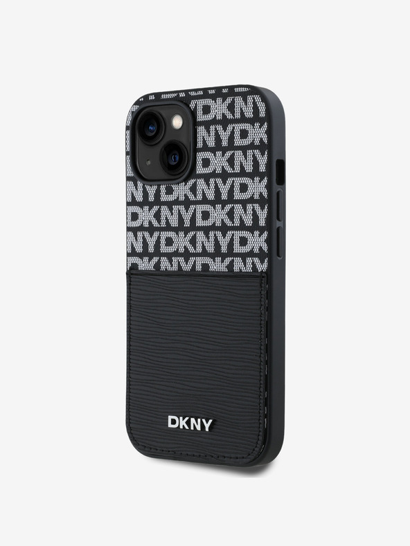 DKNY PU Leather Repeat Pattern Card Pocket Back Cover za iPhone 15 Black DKNY