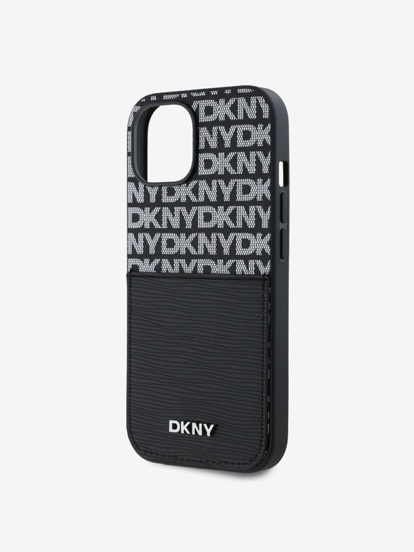 DKNY PU Leather Repeat Pattern Card Pocket Back Cover za iPhone 15 Black DKNY