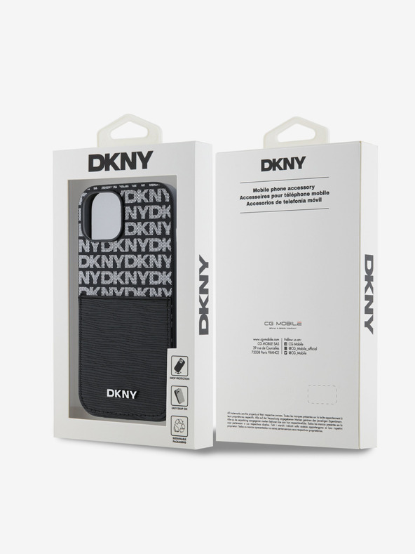 DKNY PU Leather Repeat Pattern Card Pocket Back Cover za iPhone 15 Black DKNY