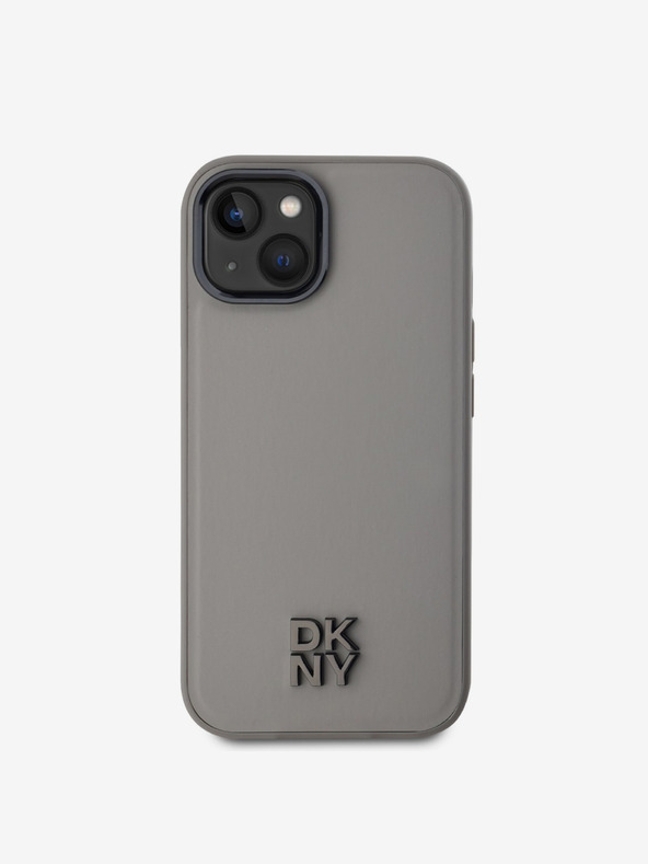 DKNY PU usnje Stack Logo Magsafe hrbtni ovitek za iPhone 15 Grey DKNY