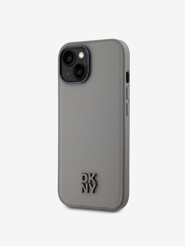 DKNY PU usnje Stack Logo Magsafe hrbtni ovitek za iPhone 15 Grey DKNY