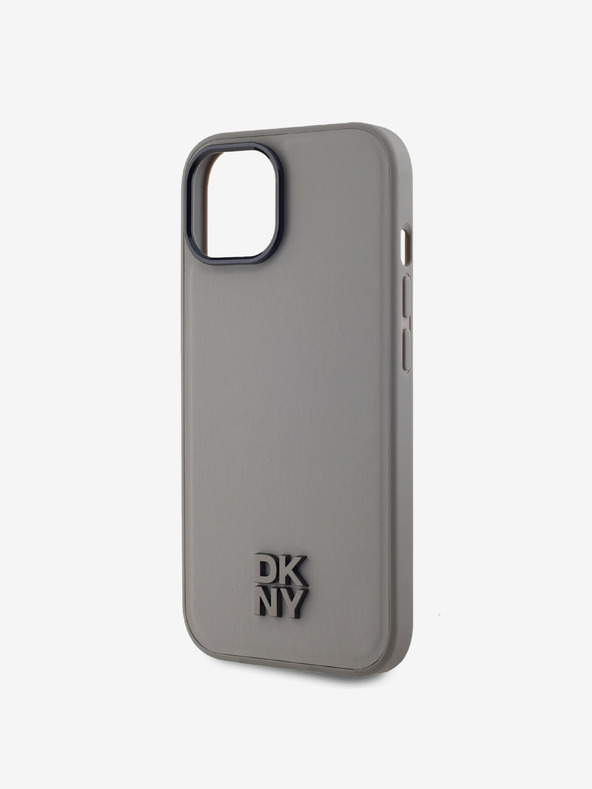 DKNY PU usnje Stack Logo Magsafe hrbtni ovitek za iPhone 15 Grey DKNY