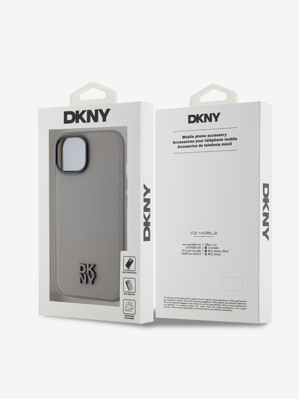 DKNY PU usnje Stack Logo Magsafe hrbtni ovitek za iPhone 15 Grey DKNY