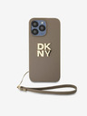 DKNY PU Leather Stack Logo Wrist Strap Back Cover za iPhone 14 Pro Max Beige DKNY