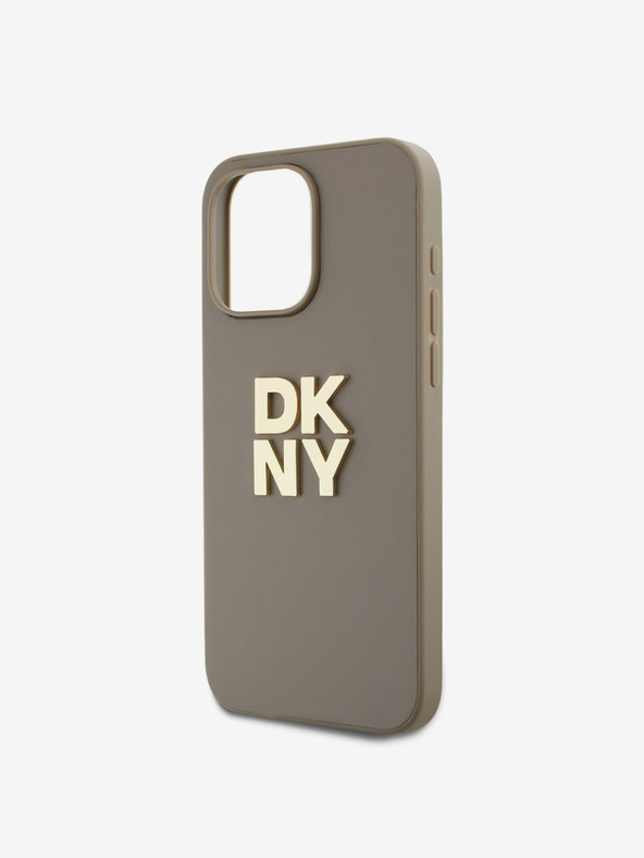 DKNY PU Leather Stack Logo Wrist Strap Back Cover za iPhone 14 Pro Max Beige DKNY