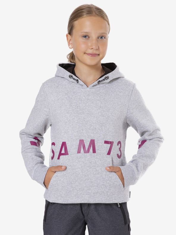 Sam 73 Svetlo siva dekliška majica s kapuco s potiskom SAM 73 Donna