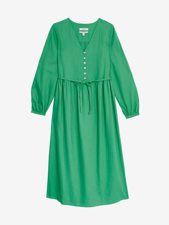 Marks & Spencer Zelena ženska midi obleka z visoko vsebnostjo lanu Marks & Spencer