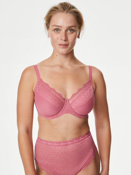 Marks & Spencer Marks & Spencer komplet treh ženskih čipkastih nedrčkov za krčenje v roza, sivi in vijolični barvi