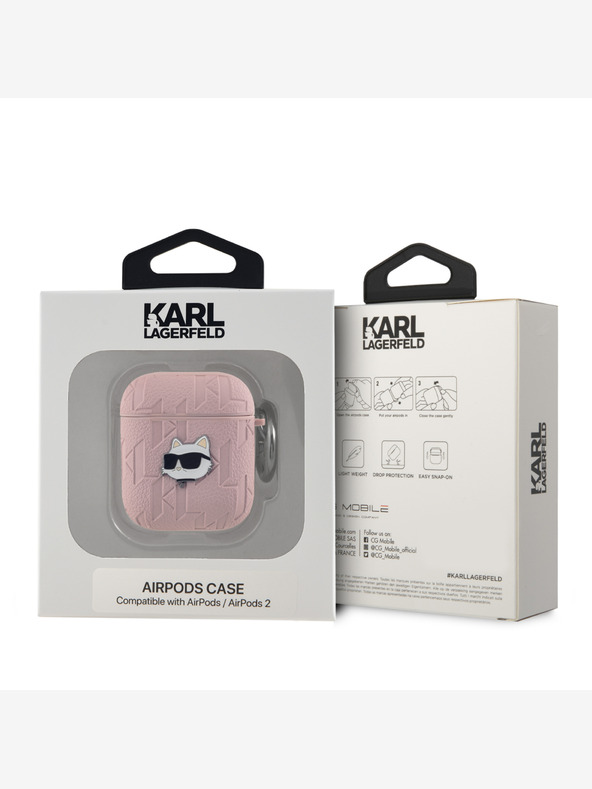 Karl Lagerfeld PU reliefni etui za glave Choupette za AirPods 1/2 Pink Karl Lagerfeld