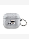 Karl Lagerfeld PU reliefni etui za glave Karl in Choupette za AirPods 3 Silver Karl Lagerfeld