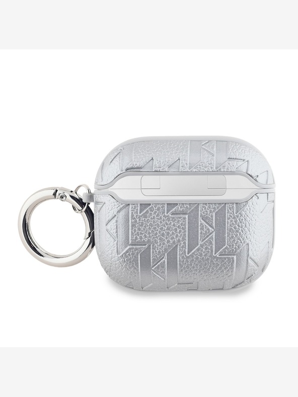 Karl Lagerfeld PU reliefni etui za glave Karl in Choupette za AirPods 3 Silver Karl Lagerfeld