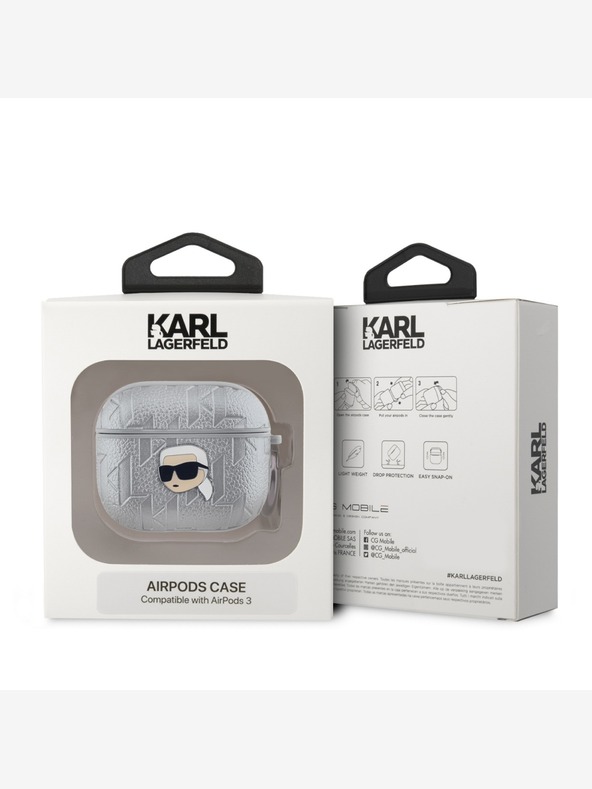 Karl Lagerfeld PU Embossed Karl Head Case for AirPods 3 Silver Karl Lagerfeld