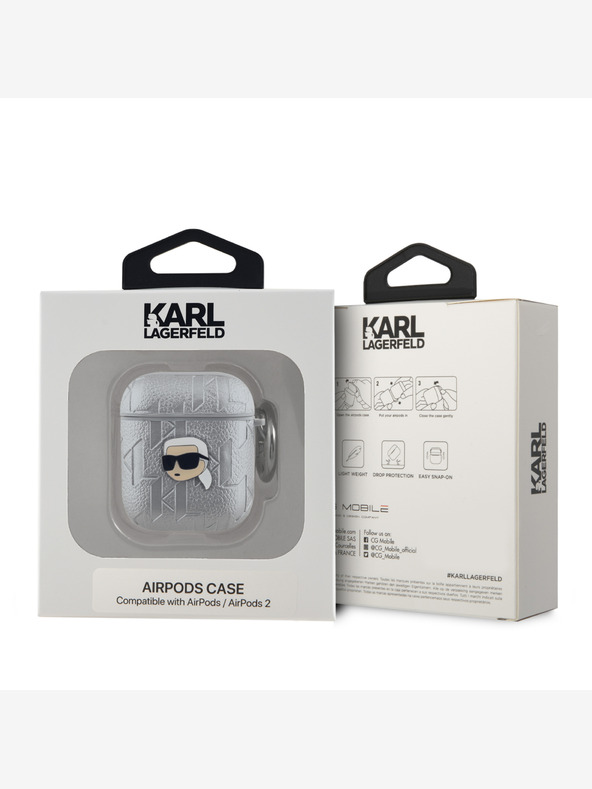 Karl Lagerfeld Karl Lagerfeld PU reliefni ovitek Karl Head za AirPods 1/2 srebrn
