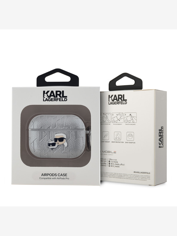 Karl Lagerfeld Karl Lagerfeld PU Embossed Karl and Choupette Head Case za AirPods Pro Silver