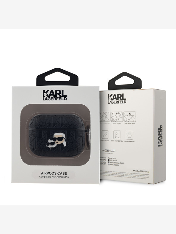 Karl Lagerfeld PU reliefni ovitek Karl in Choupette Heads za AirPods Pro Black Karl Lagerfeld