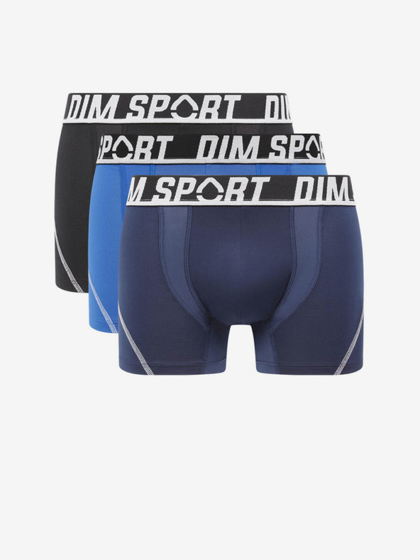 DIM Komplet treh moških boksaric v črni in modri barvi DIM SPORT MICROFIBRE BOXER 3x