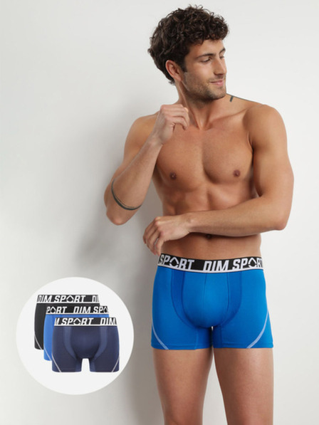 DIM Komplet treh moških boksaric v črni in modri barvi DIM SPORT MICROFIBRE BOXER 3x