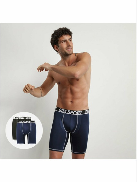 DIM Komplet dveh moških športnih boksaric črne in temno modre barve DIM SPORT LONG BOXER 2x