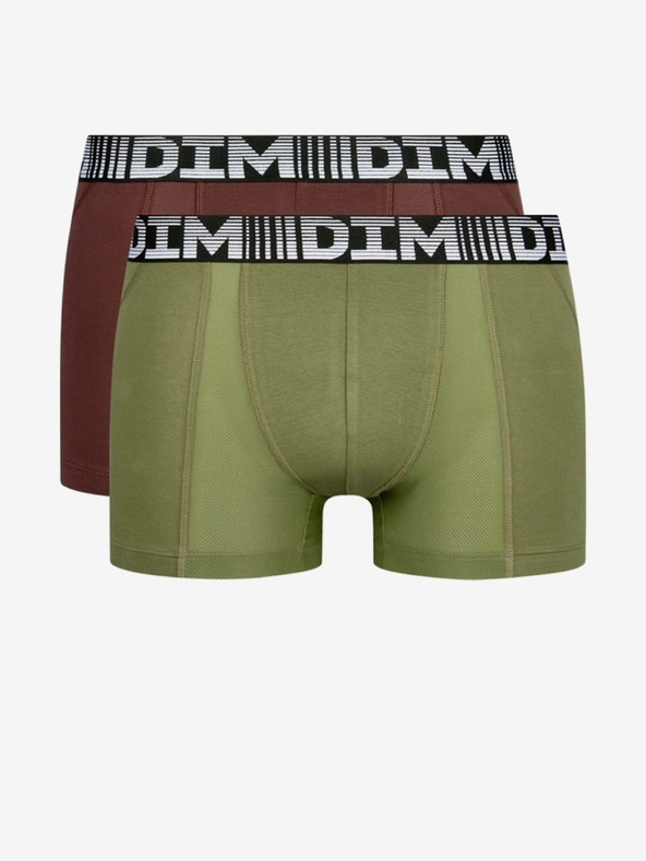 DIM Komplet dveh moških boksaric zelene in temno rjave barve DIM COTTON 3D FLEX AIR BOXER 2x