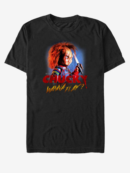 ZOOT.Fan Črna unisex majica ZOOT.Fan NBCU Chucky Creepy Wanna Play