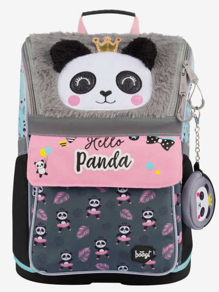 BAAGL  Siva šolska torba z zadrgo panda Baagl