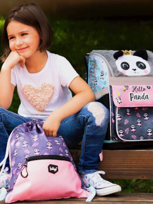 BAAGL  Siva šolska torba z zadrgo panda Baagl