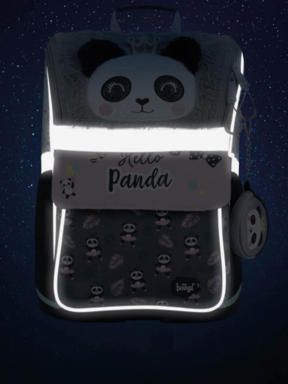 BAAGL  Siva šolska torba z zadrgo panda Baagl