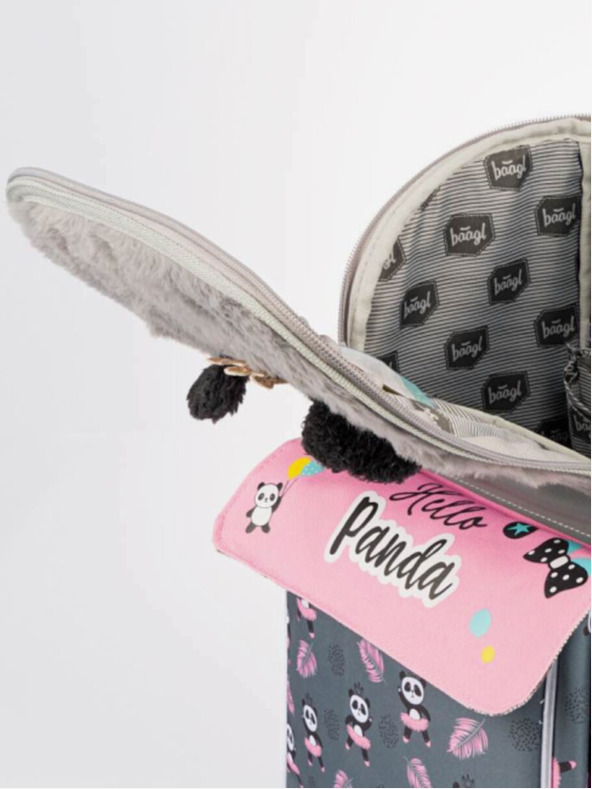 BAAGL  Siva šolska torba z zadrgo panda Baagl