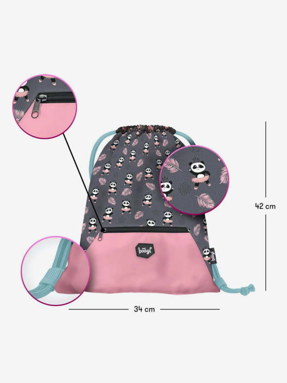 BAAGL  Siva šolska torba z žepom panda Baagl