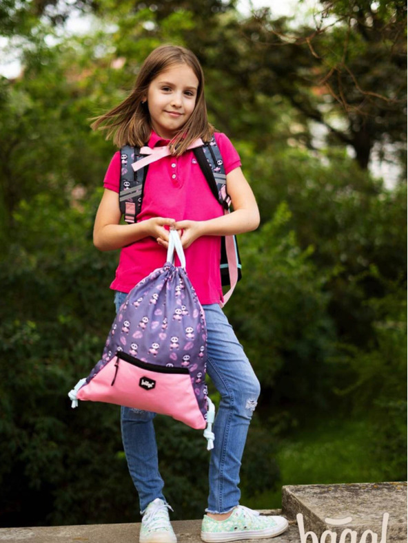 BAAGL  Siva šolska torba z žepom panda Baagl