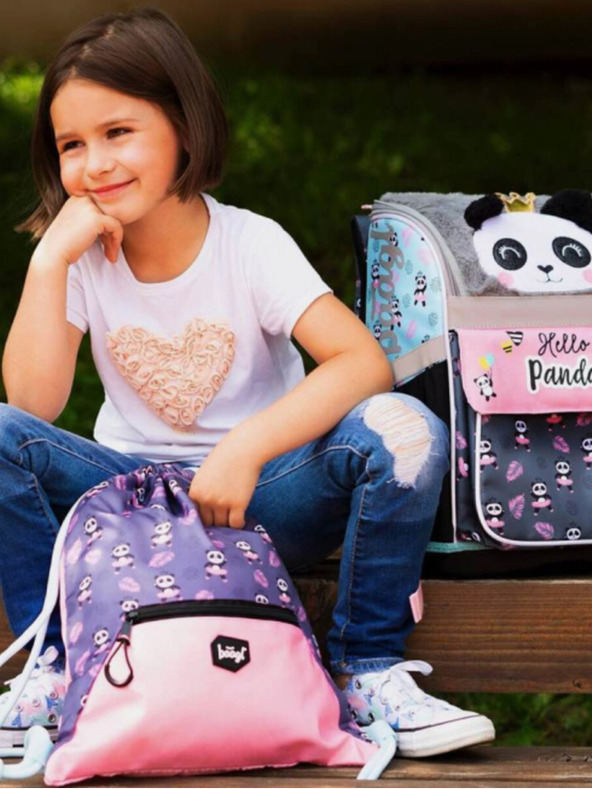 BAAGL  Siva šolska torba z žepom panda Baagl