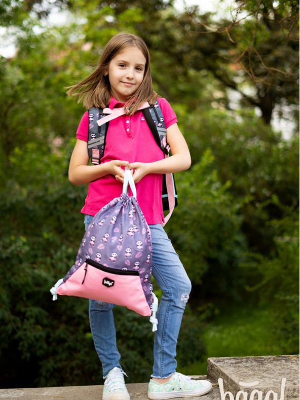 BAAGL  Siva šolska torba z žepom panda Baagl