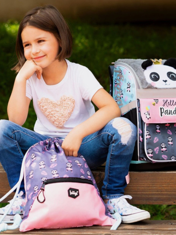 BAAGL  Siva šolska torba z žepom panda Baagl