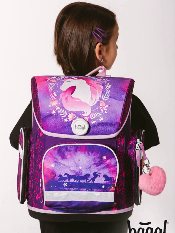 BAAGL  Vijolični šolski komplet Ergo - aktovka, peresnica, torba Baagl Horse