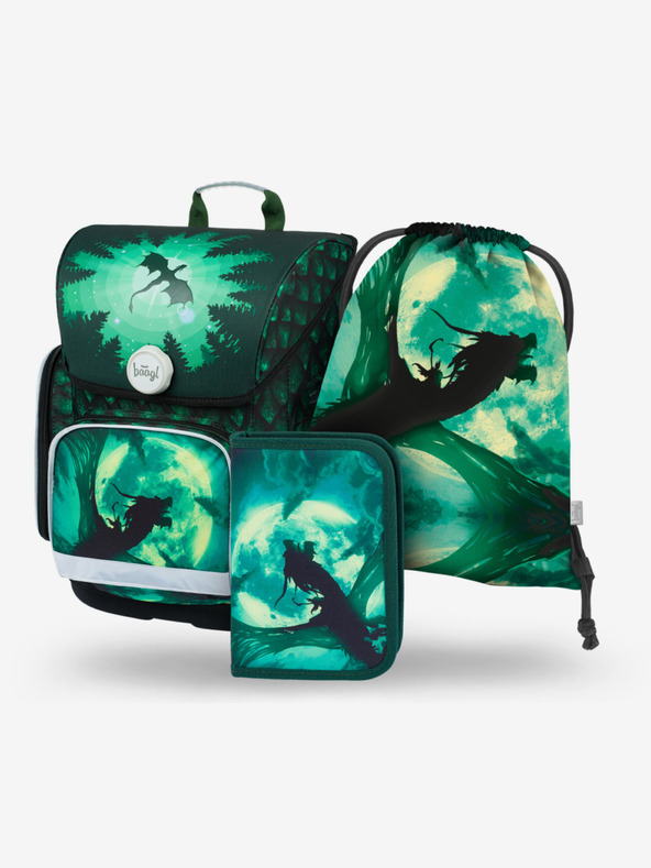 BAAGL  Zeleni šolski komplet Ergo - aktovka, peresnica, torba Baagl Zmajček