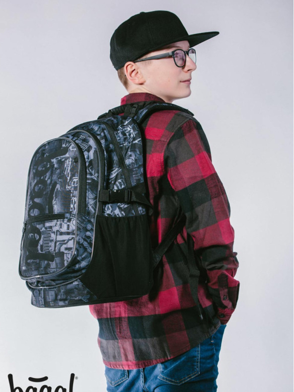 BAAGL  Sivi šolski komplet - nahrbtnik, peresnica, torba Baagl Core Technic