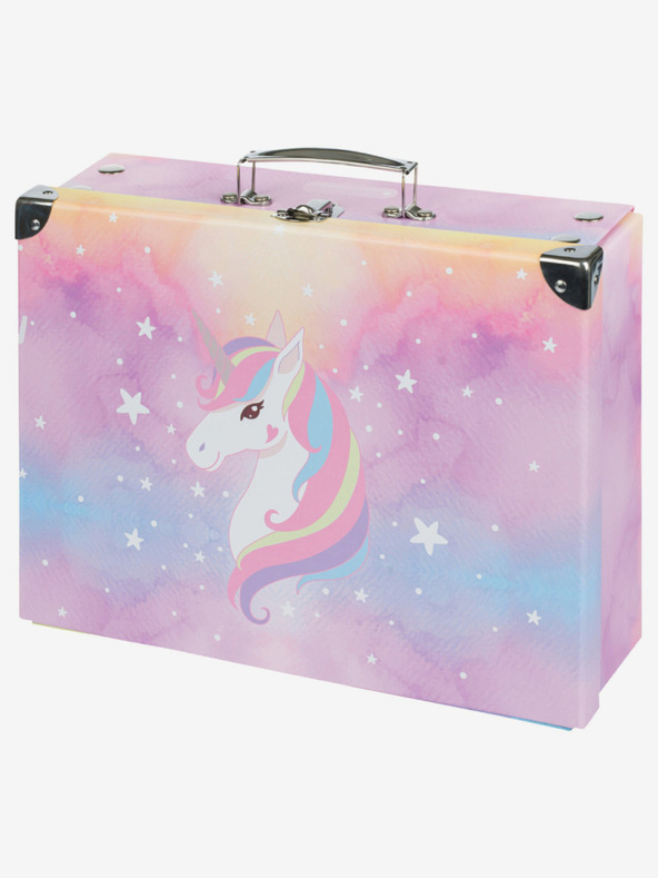 BAAGL  Rožnata zložljiva šolska torba s priborom Baagl Mavrični enorožec