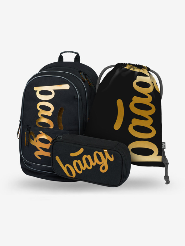 BAAGL  Črni šolski komplet Core - nahrbtnik, peresnica, torba Baagl Metallic Bronze