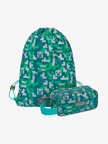 BAAGL  Zeleni šolski komplet - peresnica, torba Baagl Minecraft 2 Silver Creeper