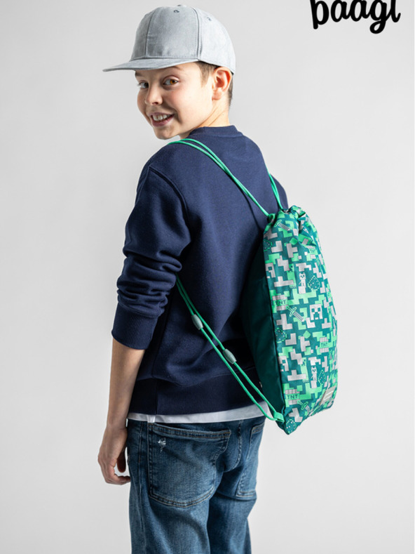 BAAGL  Zeleni šolski komplet - peresnica, torba Baagl Minecraft 2 Silver Creeper