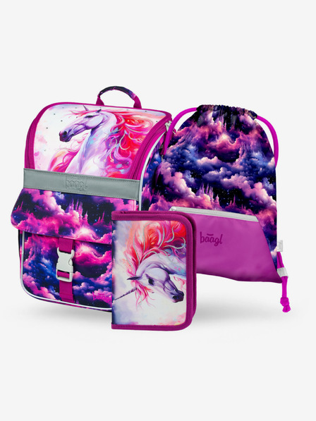 BAAGL  Vijoličen šolski komplet Zippy - aktovka, peresnica, torba Baagl Unicorn Kingdom