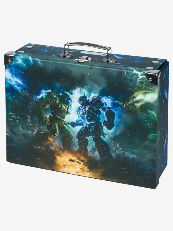 BAAGL  Črni zložljivi šolski kovček z opremo Baagl Roboti