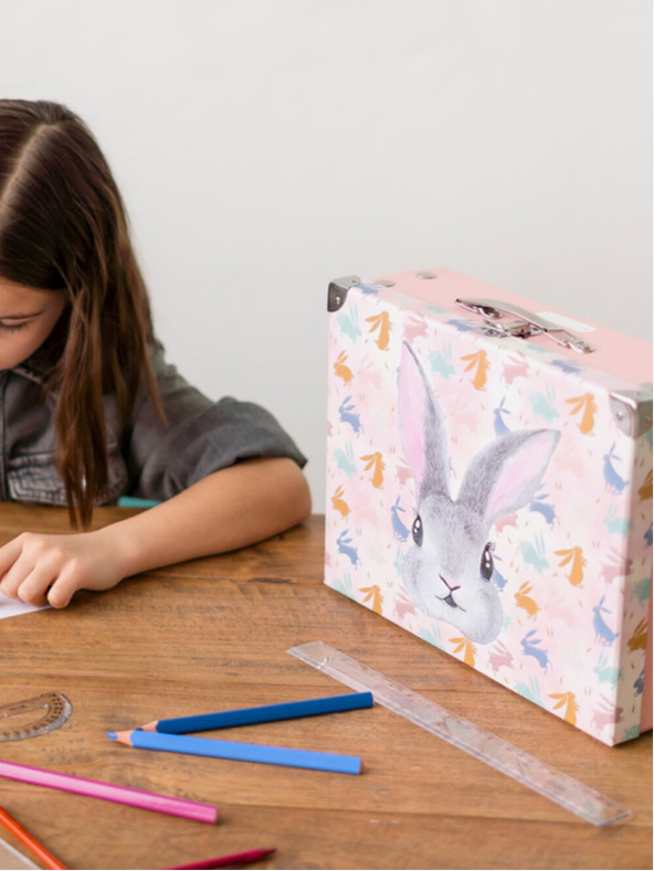 BAAGL  Rožnata zložljiva šolska torba s priborom Baagl Zajček