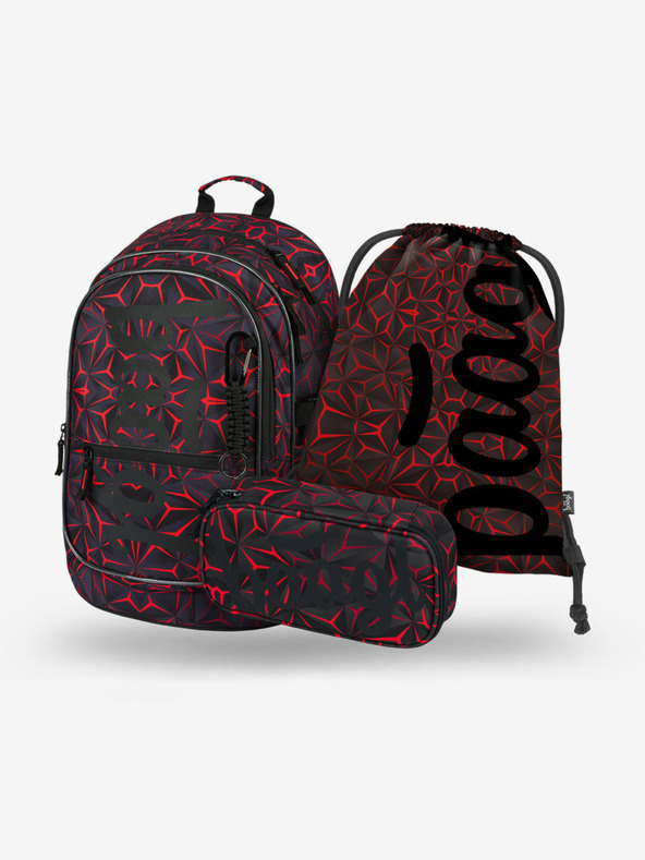 BAAGL  Črni šolski komplet - nahrbtnik, peresnica, torba Baagl Core Red Polygon