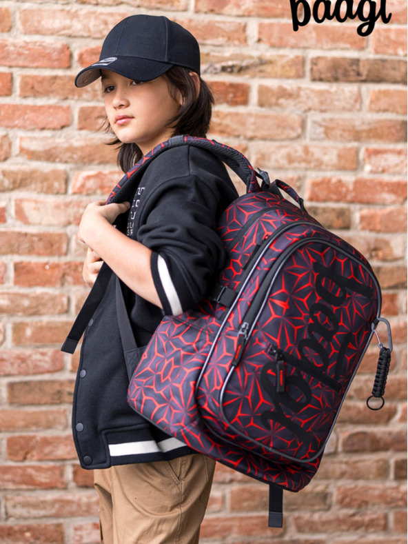 BAAGL  Črni šolski komplet - nahrbtnik, peresnica, torba Baagl Core Red Polygon