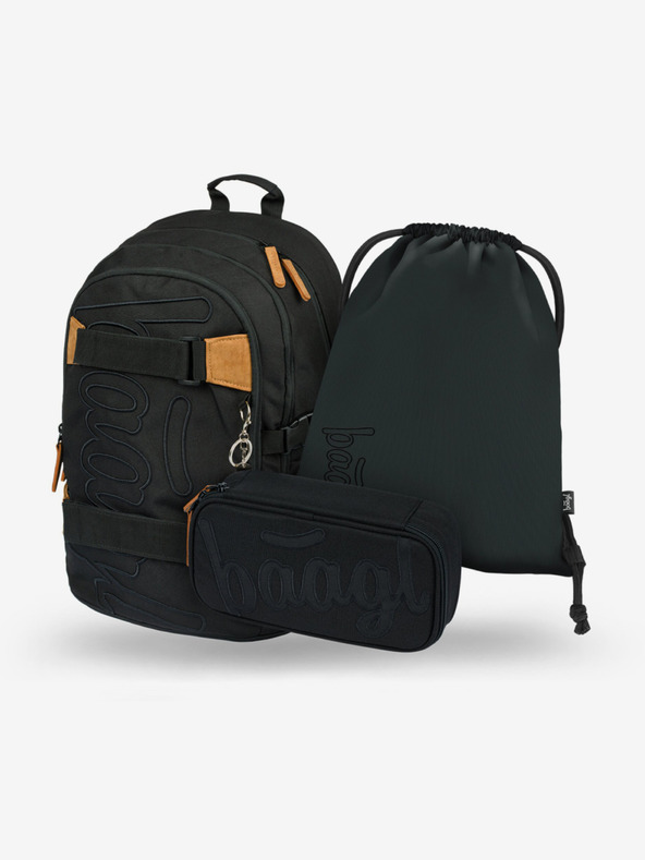 BAAGL  Sivi šolski komplet - nahrbtnik, peresnica in torba Baagl Skate Darkness