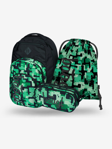BAAGL  Črni šolski komplet - nahrbtnik, peresnica, torba Baagl Coolmate Green