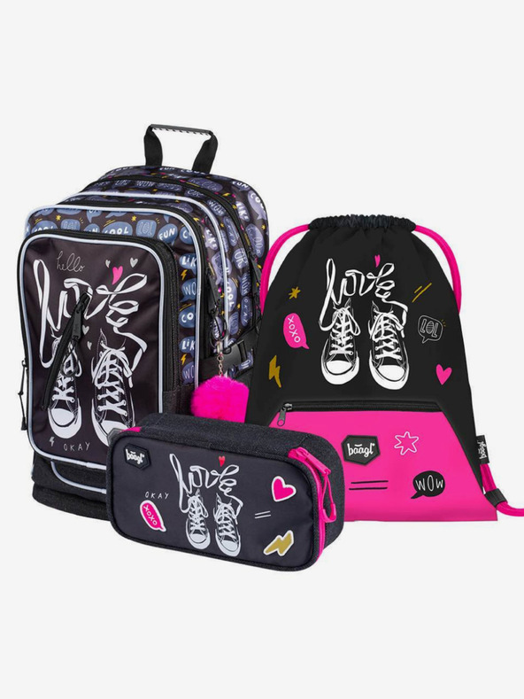 BAAGL  Črna 3 kompleti: nahrbtnik, peresnica in torba Baagl