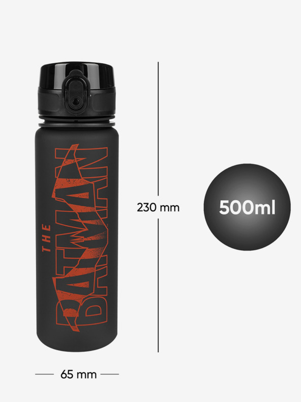 BAAGL  Črna tritanska steklenička za pitje z logotipom batmana, rdeča, 500 ml Baagl