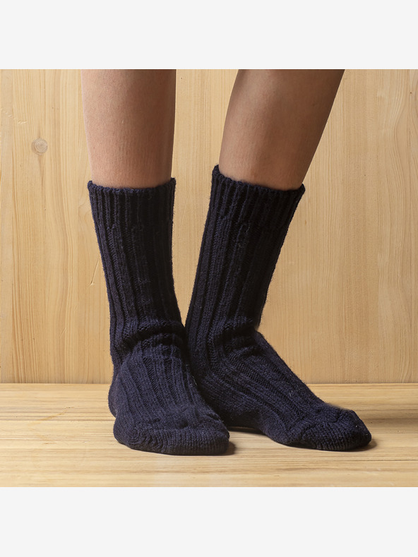 Balkanova Debele volnene nogavice 100 % merino volna, temno modre barve